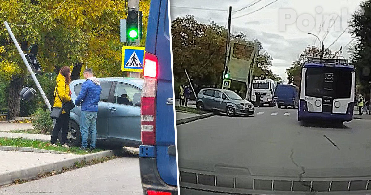Accident în Capitală: Un troleibuz și un automobil s-au tamponat.