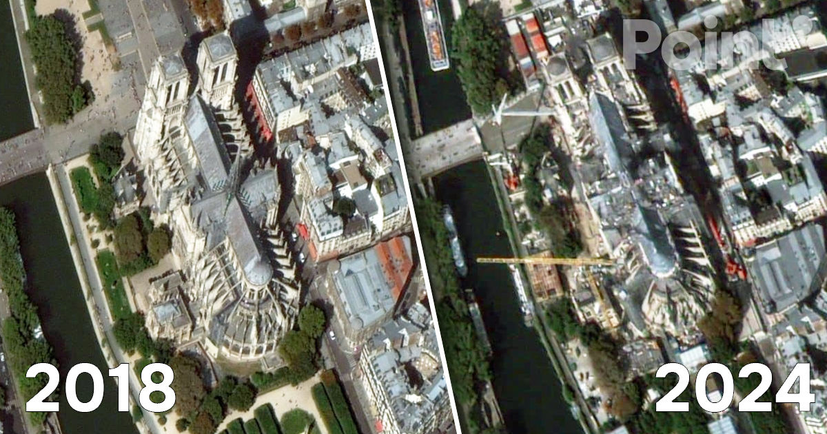 Imagini din satelit arată cum s-a schimbat Notre-Dame de Paris.