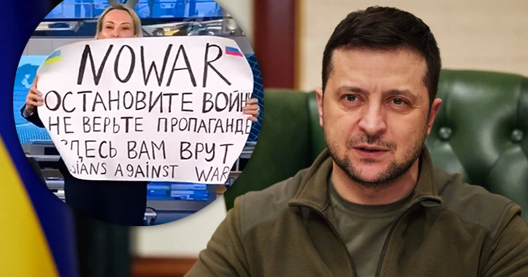 Зеленский поблагодарил Овсянникову за антивоенную акцию. Коллаж Point.md.