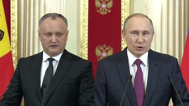 Preşedintele R. Moldova, Igor Dodon, şeful statului rus, Vladimir Putin. Colaj: KanKan.md