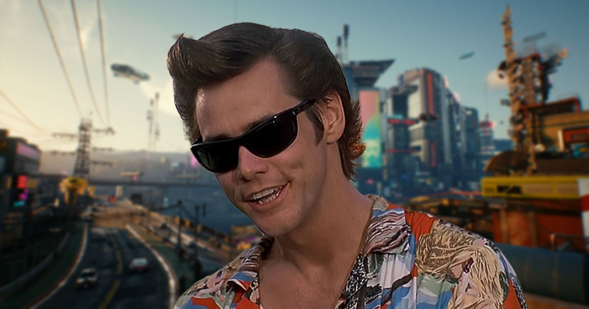 Блогер поместил Эйса Вентуру в мир Cyberpunk 2077.