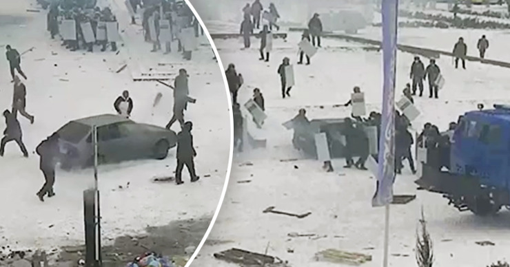 Появилось видео, на котором протестующие таранят силовиков на автомобиле. Коллаж: Point.md.