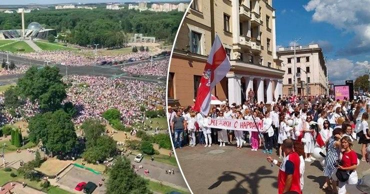 Сторонники белорусской оппозиции направились в центр Минска. Коллаж: Point.md