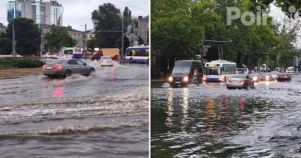 Ploaia torențială din această noapte a inundat străzile din sectorul Buiucani al Capitalei.