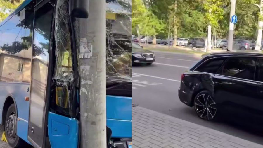 В Кишиневе автомобиль Audi столкнулся с автобусом, который отбросило в столб. Коллаж: realitatea.md