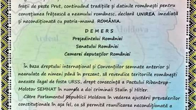Încă o localitate a semnat Declarația de Unire cu România. Foto: radiochisinau.md