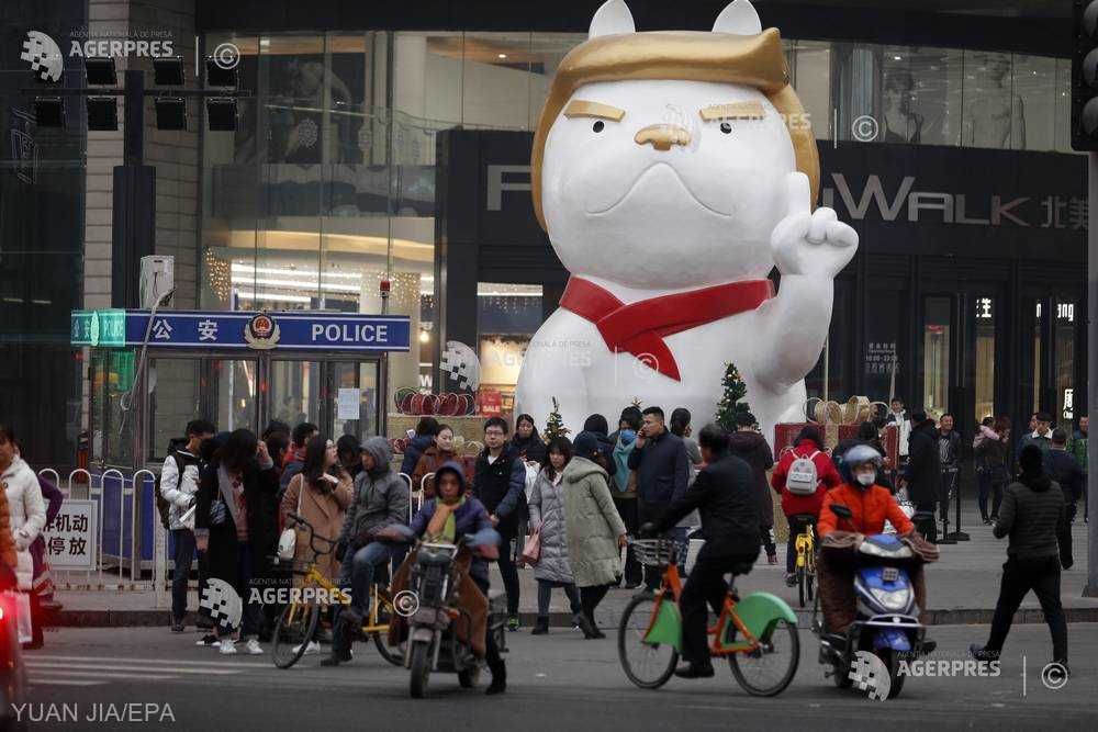 Statuie a unui câine care seamănă cu Trump, inaugurată în China. Foto: agerpres.ro