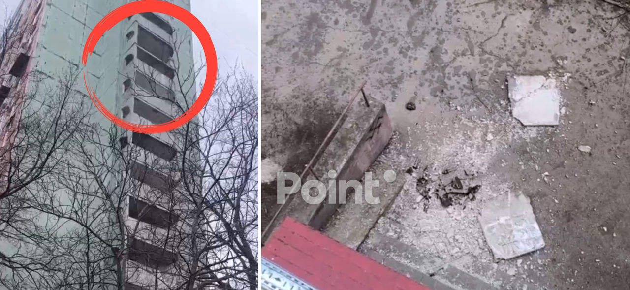 Plăci de beton s-au prăbușit de pe balconul unui bloc de locuințe din Capitală.