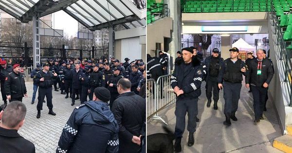 На стадионе Зимбру за порядком следят десятки полицейских.