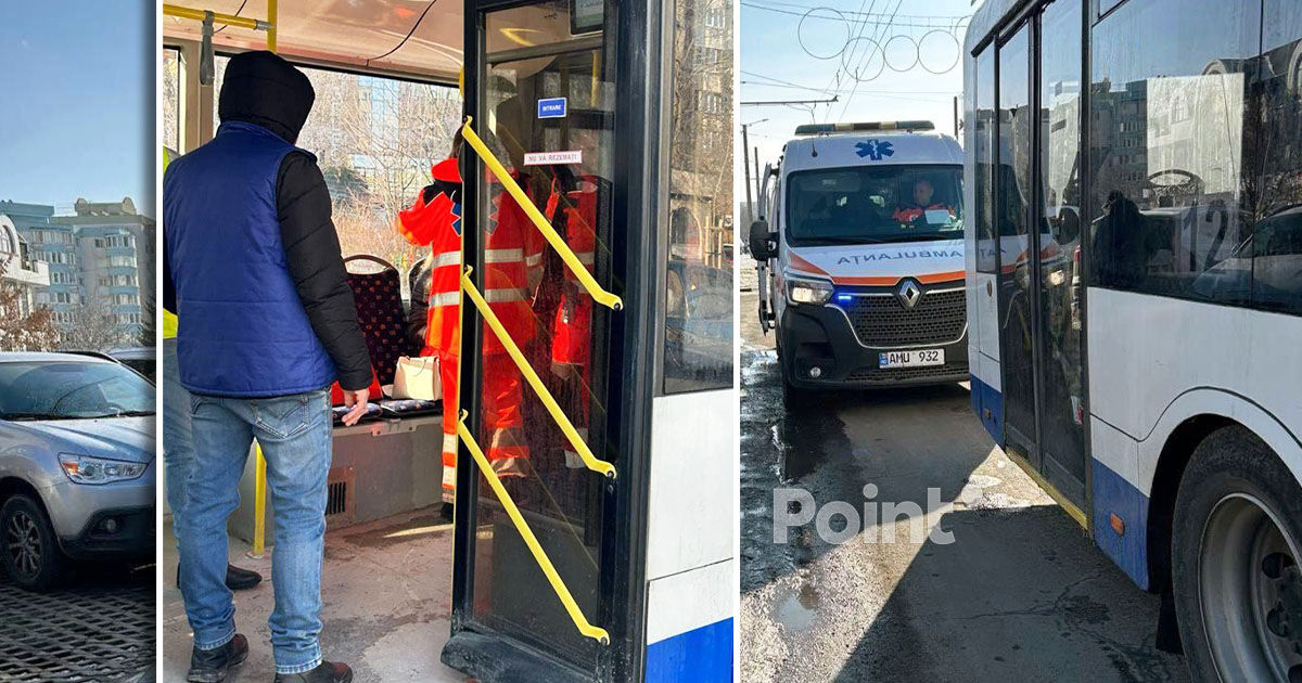 Accident cu implicarea unui troleibuz în Capitală: Sunt persoane rănite.