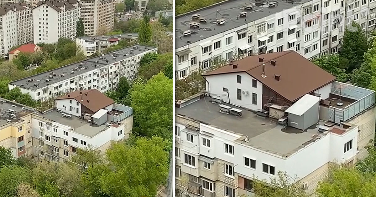 В Кишиневе на крыше многоэтажки построили дом.