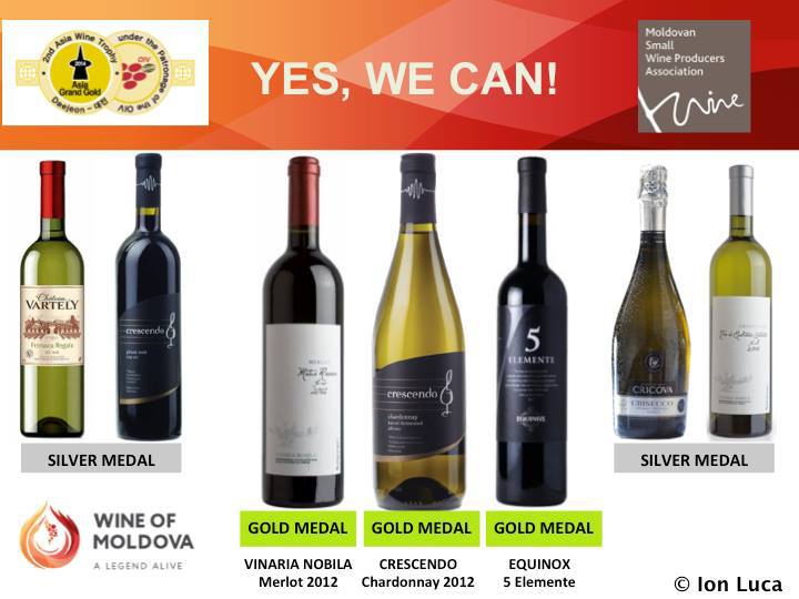 Medaliile de argint au luat Crescendo Pinot Noir, 2011, Vinăria Nobilă Chardonnay, 2011, Chateau Vartely Feteasca Regală, 2013 şi Cricova Crisecco.