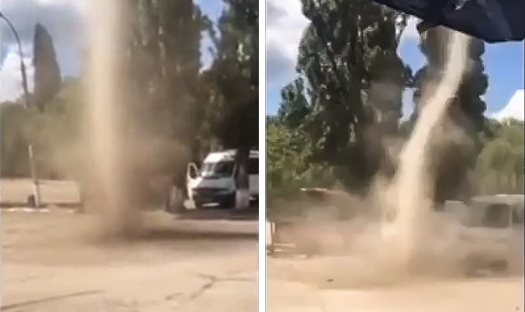 На бельцком автовокзале сняли пыльное мини-торнадо.