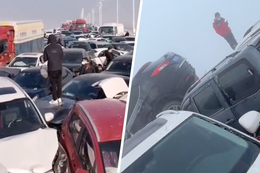 Более 200 автомобилей попали в массовое ДТП в Китае из-за тумана. 