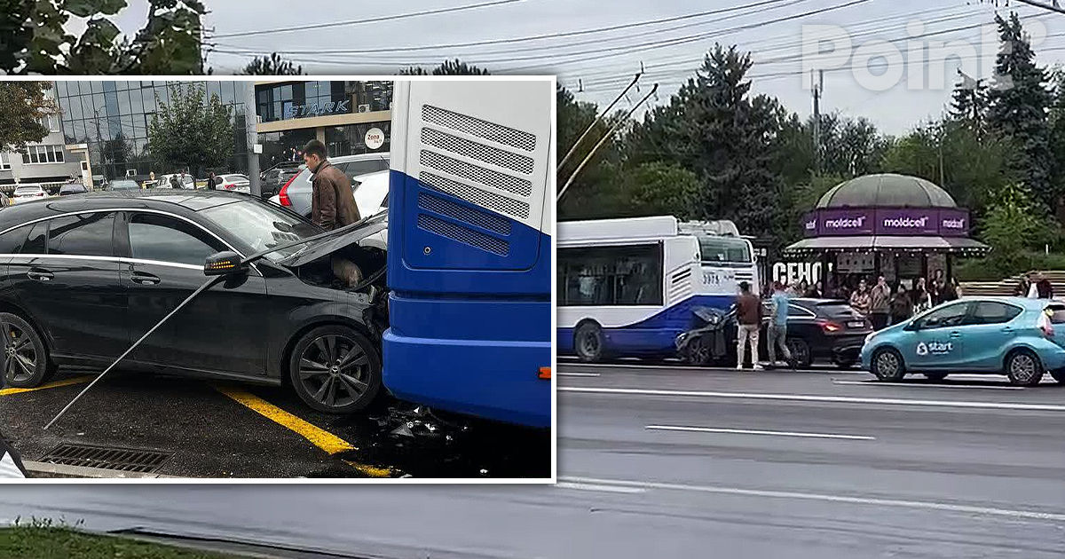 В Кишиневе Mercedes врезался в троллейбус с 40 пассажирами.