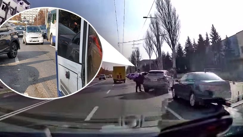 В столице троллейбус во время движения зацепил неправильно припаркованный автомобиль. Коллаж: Point.md.