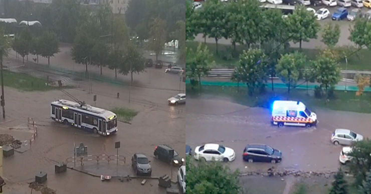 Сильный дождь превратил улицы Кишинева в реки.