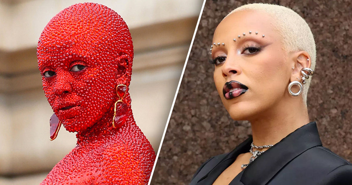 Певица Doja Cat покрыла тело красными кристаллами Swarovski. Коллаж: Point.md