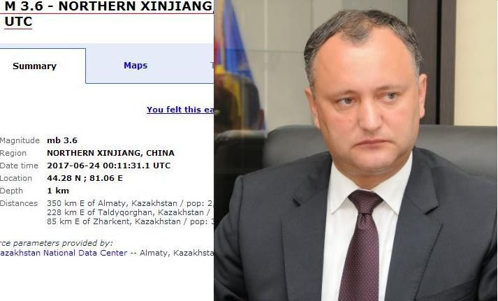 Dodon transmite condoleanţe preşedintelui Chinei, după un cutremur de doar 3,6 pe Richter. Foto: Colaj Independent.md
