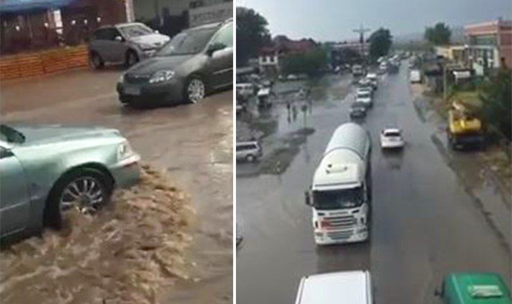 В Страшенах сильный ливень затопил дороги.