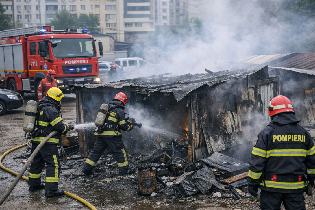Un bărbat a suferit arsuri în urma unui incendiu într-o parcare din Capitală.