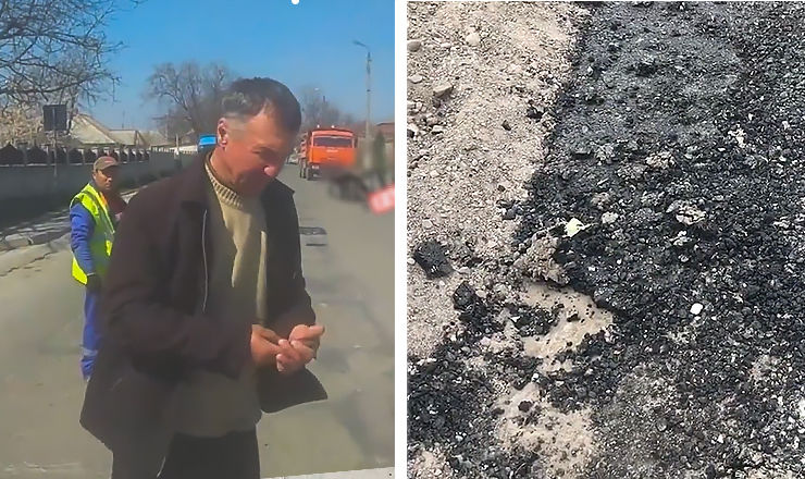 В селе Суручены Яловенского р-на рабочие латают дыры в асфальте, не соблюдая технологию.