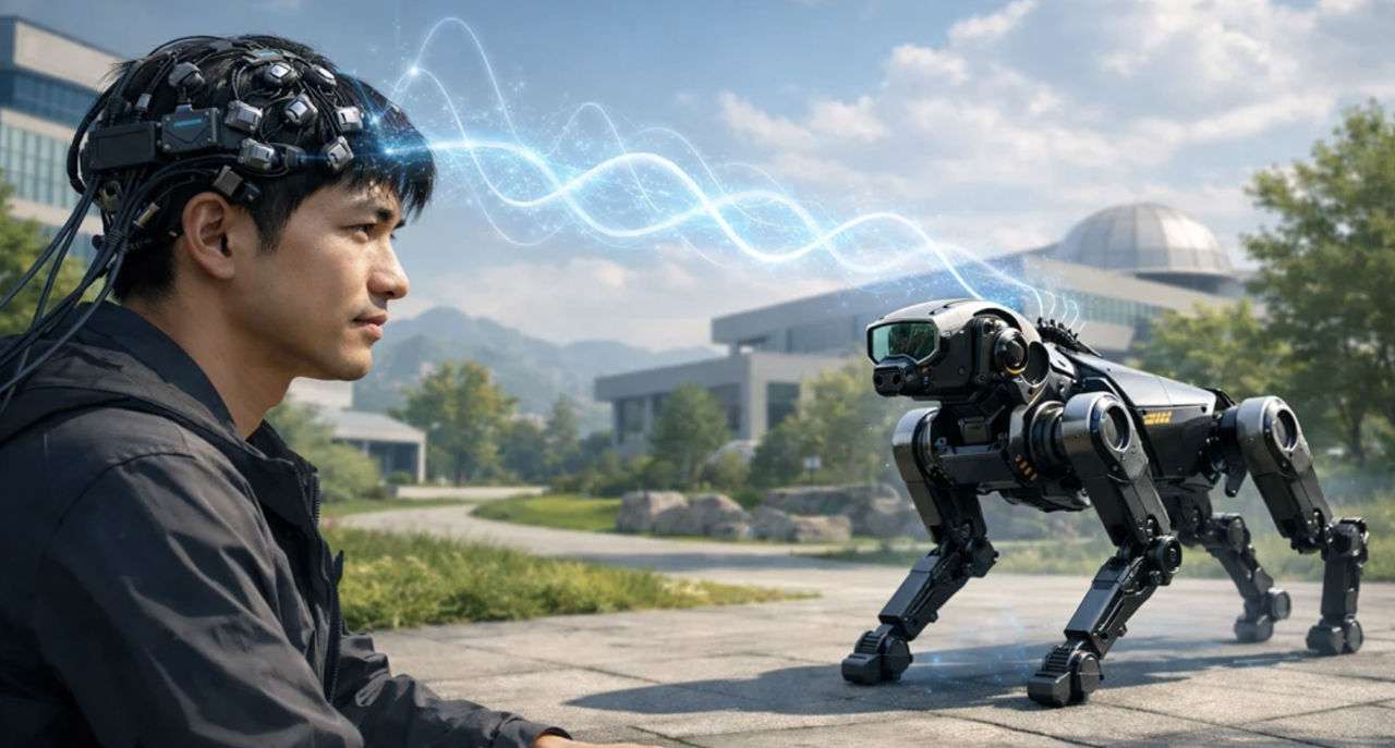 В Китае роботом-собакой научились управлять силой мысли.