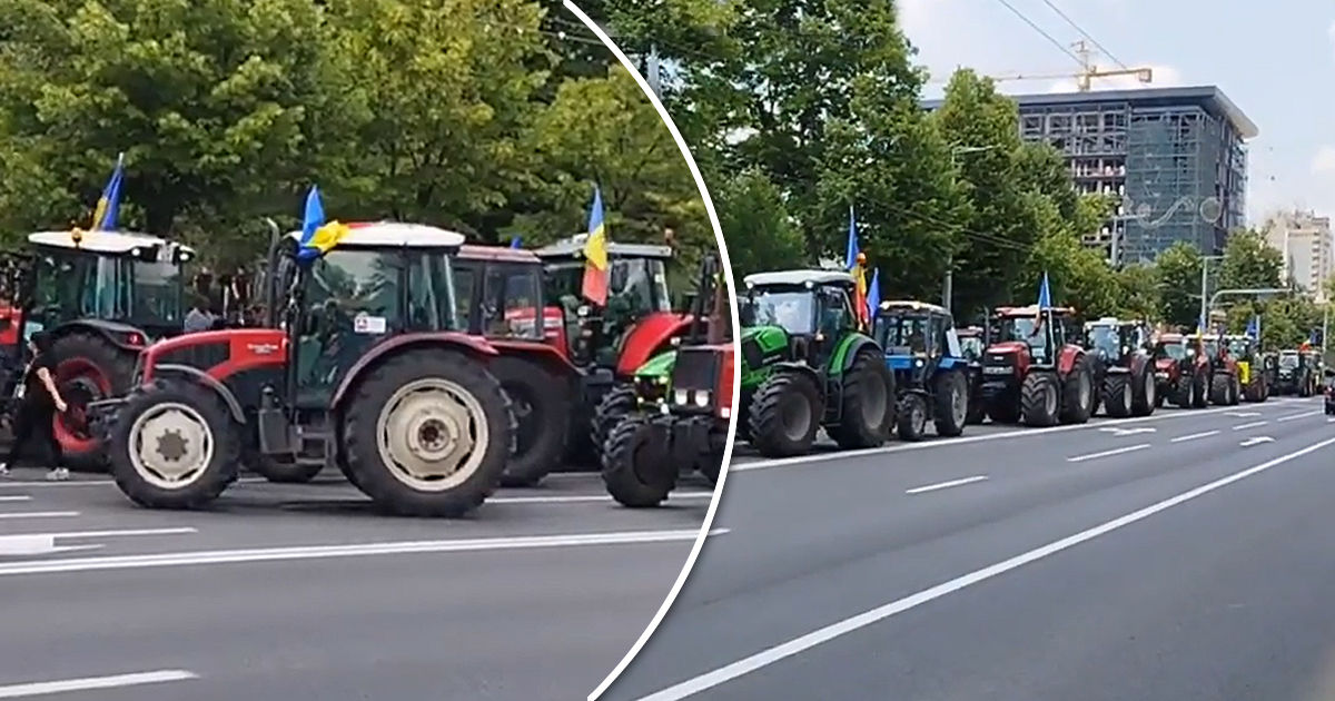 Протестующие фермеры начали движение на тракторах по центру Кишинева.