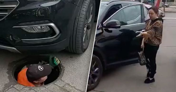 В столице рабочий чуть не застрял в канализации под автомобилем.