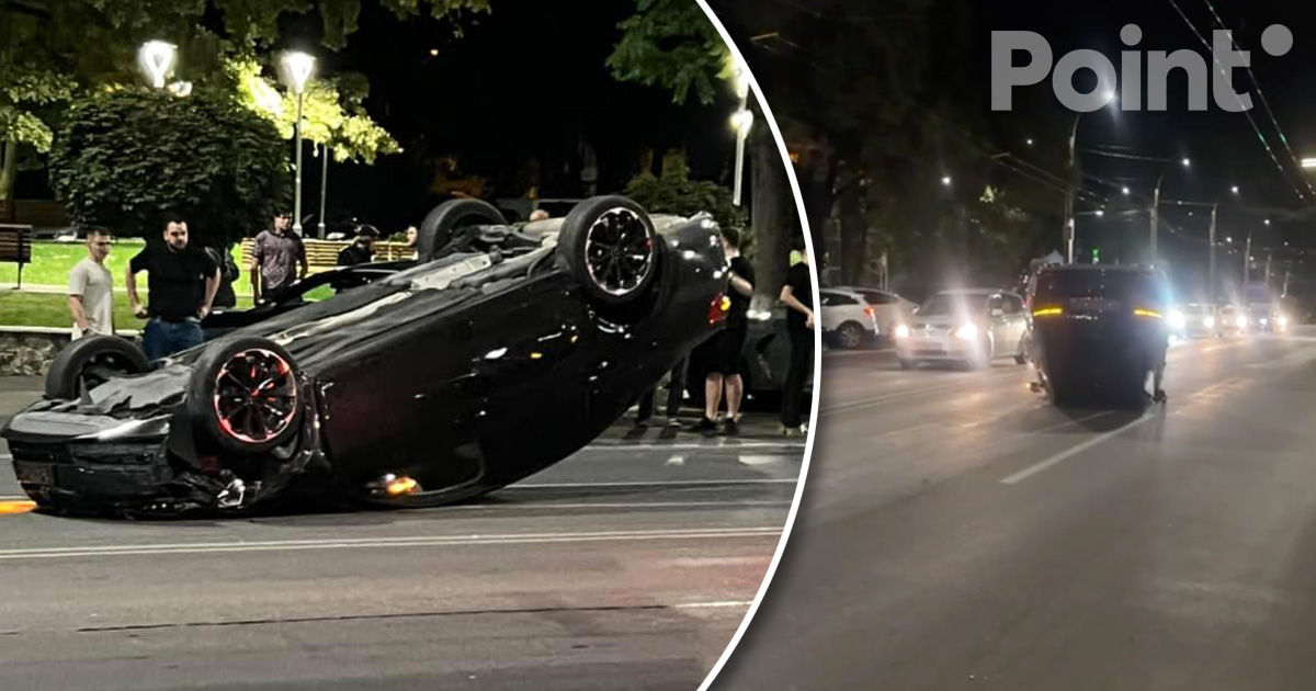 O mașină s-a răsturnat pe strada Kiev din Chișinău.