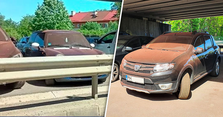В Румынии рабочие, красившие перила на мосту, покрасили и автомобили. Коллаж: Point.md