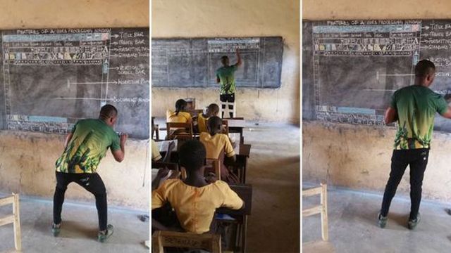 Un profesor din Ghana le predă elevilor informatica, deşi nu dispune de un calculator.