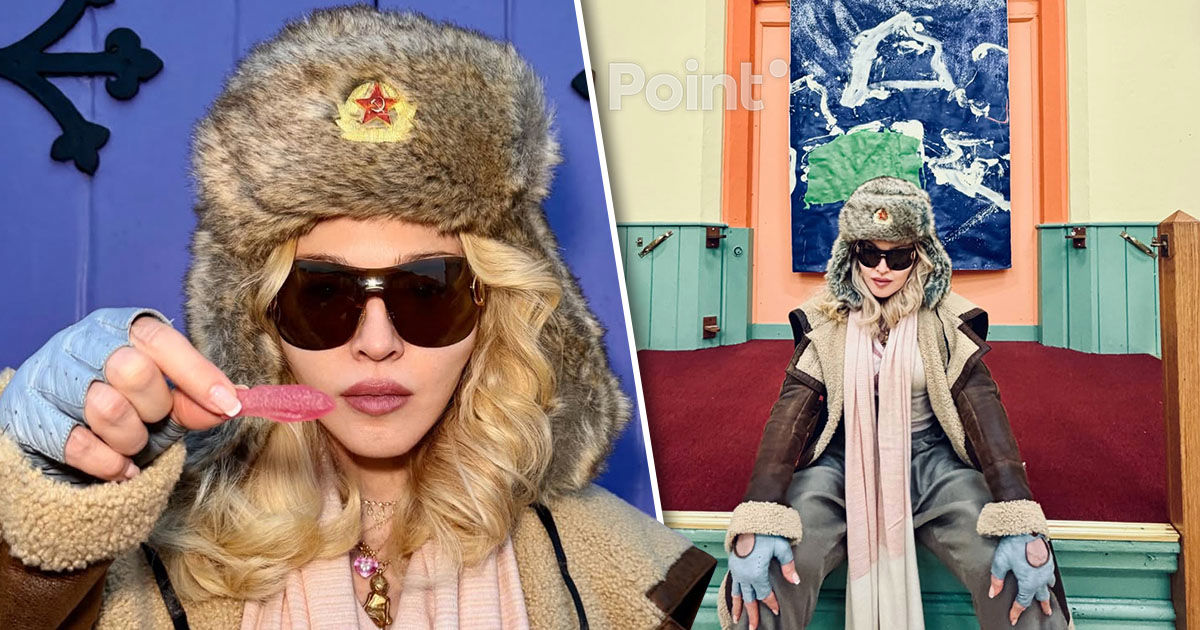Madonna a purtat o căciulă de tip ușancă cu stea roșie, seceră și ciocan.