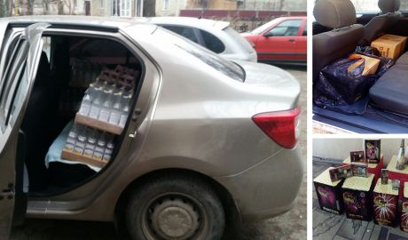 Doi indivizi din Bălţi, prinşi cu alcool şi produse pirotehnice fără acte de provenienţă. Foto: igp.gov.md