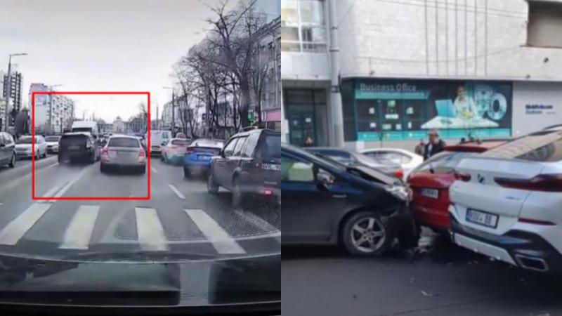 Момент ДТП с участием 5 автомобилей в Кишиневе попал на видео.