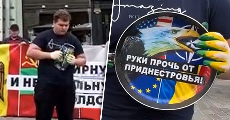 У посольства Молдовы в Москве прошла акция в поддержку Приднестровья. Коллаж Point.md.
