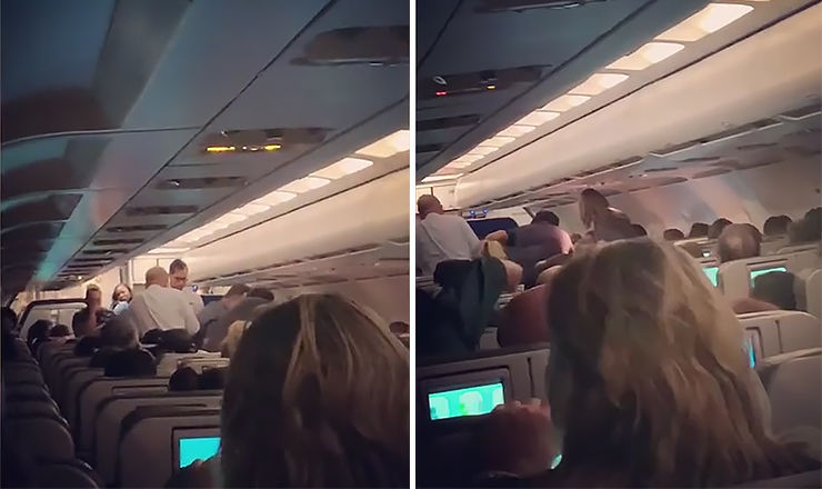 Рождение младенца на борту самолета в полете попало на видео.