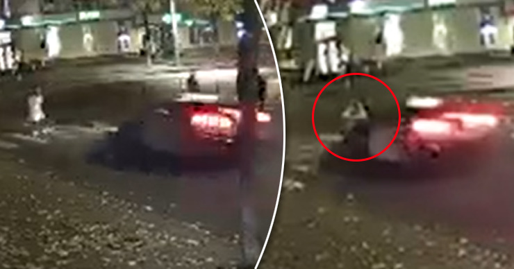 Появилось видео ДТП в центре столицы, как водитель такси сбивает девушку.
