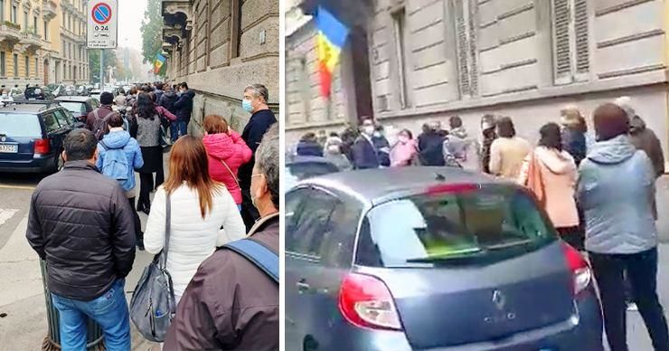 В Милане сформировались длинные очереди из молдаван, желающих проголосовать. Коллаж: Point.md