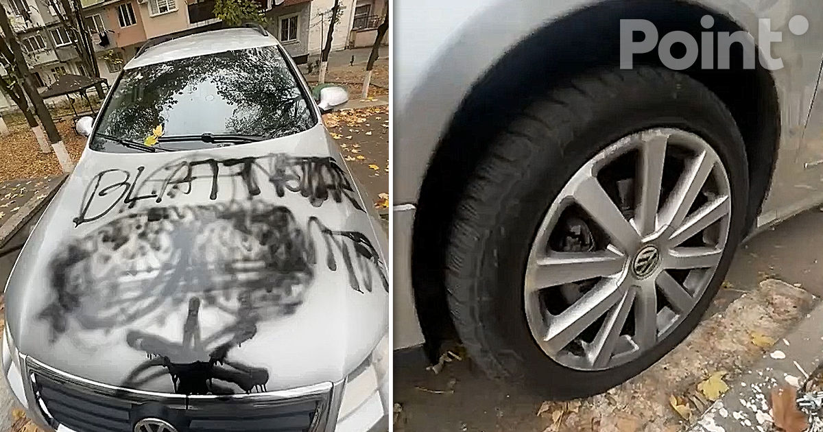 Vandalism la Buiucani: Un bărbat și-a găsit mașina pictată și cu roțile sparte.