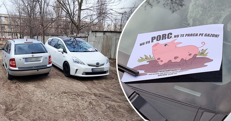 Жители Кишинева ведут войну с парковкой автомобилей на улице Джинта Латинэ. Коллаж Point.md.