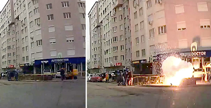 Короткое замыкание напугало рабочих на улице Сармизеджетуса .