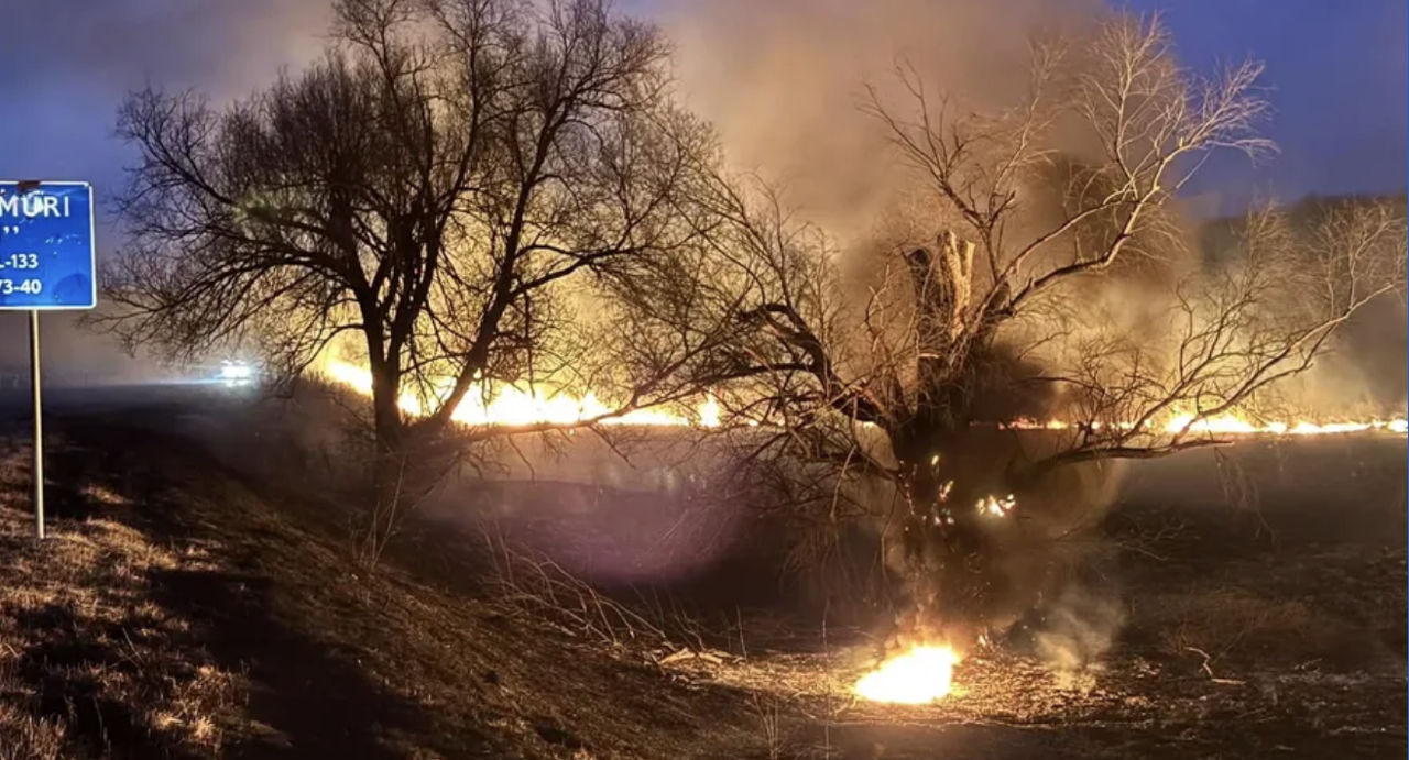 Большое возгорание сухой травы произошло в Каларашском районе.