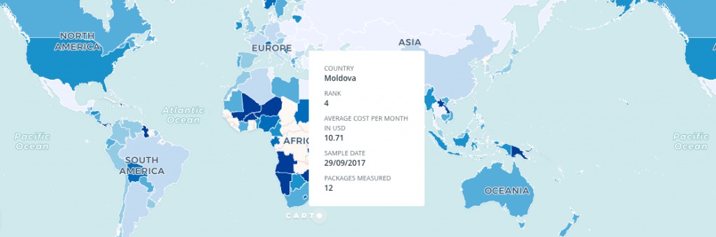 Компании проанализировали стоимость более 3000 интернет-тарифов в 196 странах мира.