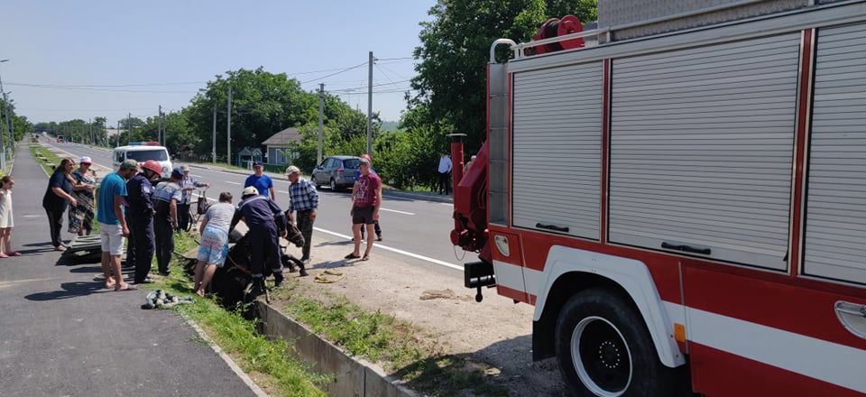 В Фалештском районе с помощью крана достали угодившую в канаву лошадь.