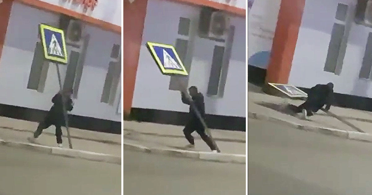 В Фалештах мужчина намеренно повредил дорожный знак. Коллаж: Point.md