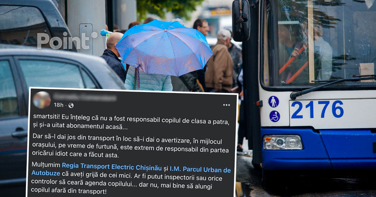 Doi copii, dați jos din troleibuz pe ploaie pentru că unul și-a uitat abonamentul.