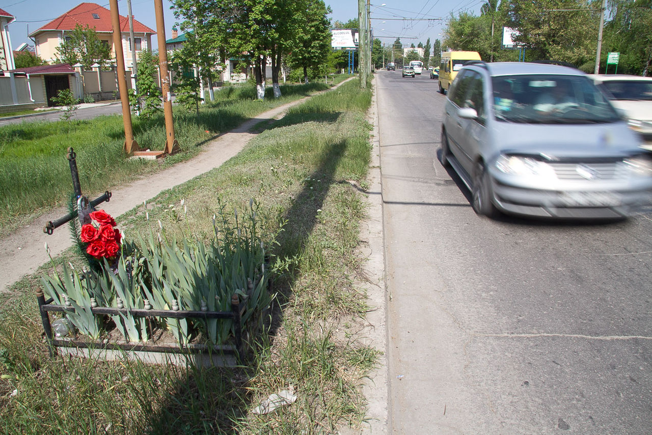 În anul 2013 a autorităţile municipale au numărat 106 cruci şi monumente funerare instalate pe marginea străzilor. Foto: timpul.md