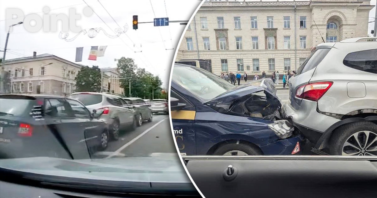 Mașina unei școli auto, implicată într-un accident în centrul Capitalei.