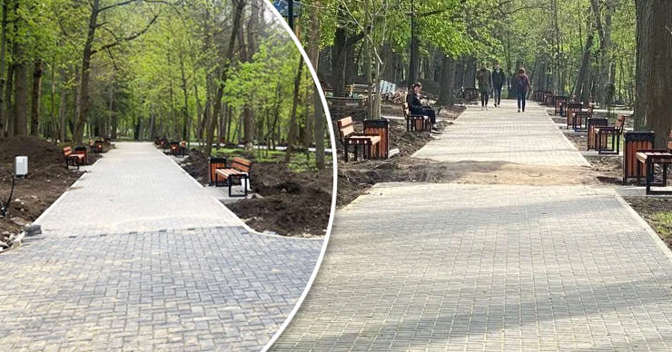 В Кишиневе продолжается ремонт парка "Думитру Рышкану". Коллаж: Point.md